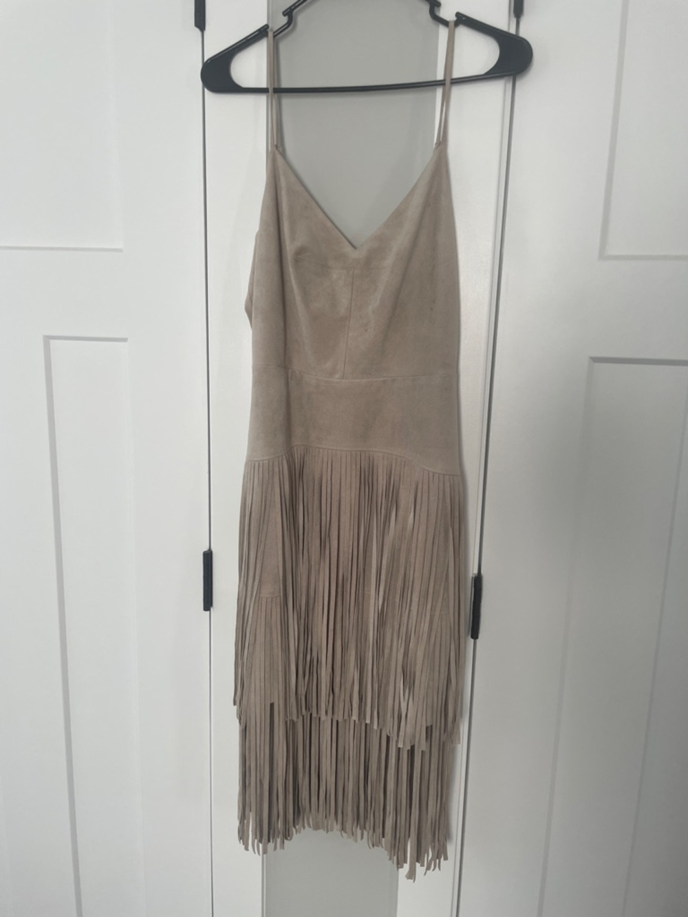 Evin Fringe Dress in Taupe